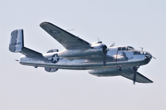 North American TB-25 Mitchell (N25GL) - Lyon Air Museum's B-25 Mitchell, a TB-25N restored as a B-25J, makes a pass over the beach during the 2021 Pacific Airshow after departing from John Wayne Airport.