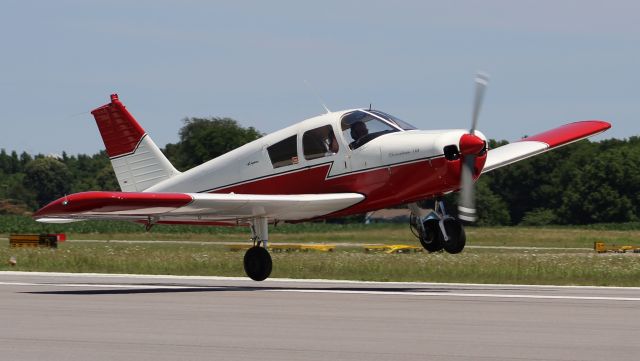 Piper Cherokee (N8321R) - A 1966 model PA-28-140 Cherokee departing Runway 12 at Northwest Alabama Regional Airport, Muscle Shoals, AL - June 13, 2020. 