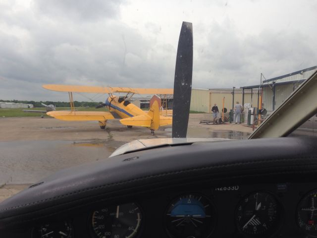 Piper Cherokee (N2833D) - Waiting for fuel after the Stearman. This was just after my first solo flight!