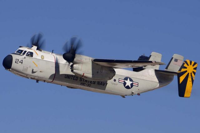 Grumman C-2 Greyhound (16-2173) - Grumman C-2A BuNo 162173 Modex 24 of VRC-30 taking off from Phoenix-Mesa Gateway Airport on March 1, 2013.