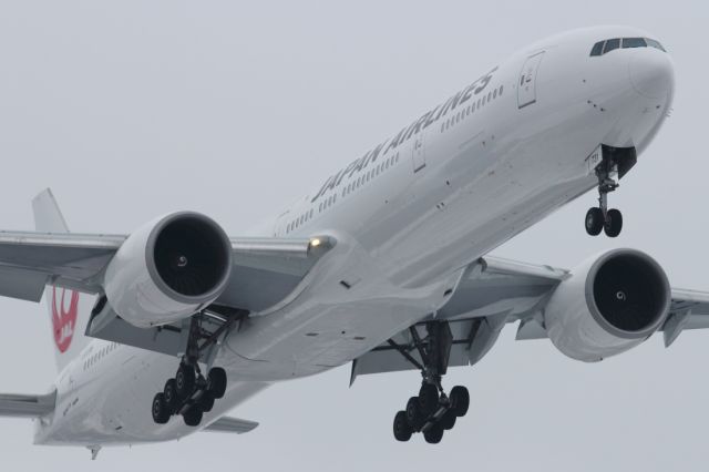 Boeing 777-200 (JA731J) - Japan Airlines B777-300ER, in the new livery, on short finals to London Heathrow.