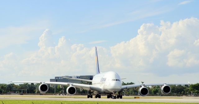 Airbus A380-800 (D-AIMK) - This Lufthansa A380-800"Named"Dusseldorf"Making the turn to hold short,on the runway"For the departure to Frankfurt am Main(EDDF)