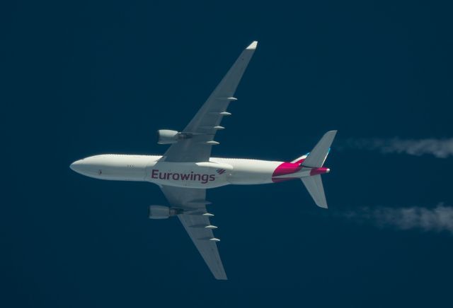 Airbus A330-200 (D-AXGA) - 7/2/16 Eurowings Airbus A330-200 D-AXGA Passes Overhead West Lancashire, England,UK AT 36,000ft working route Cologne-Montego Bay,Jamaica EW134.Photo taken from the ground, Pentax K-5.