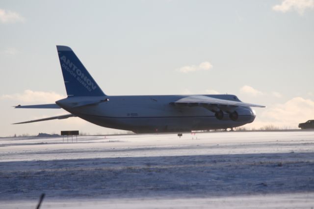 Antonov An-124 Ruslan (UR-82029) - Antonov flight ADB2540<br>An-124 UR-82029 arriving at CYQX from KPSM<br>Cold and windy day out on the airfield.