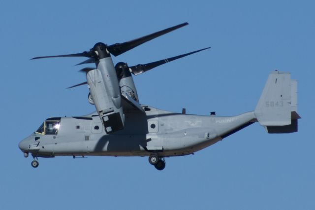 Bell V-22 Osprey (16-5843) - 165843/cn D0029 - This was an 'A' model V-22 that was in flight test after going through the Block 'B' upgrade in Amarillo, TX.  I shot this image on the 3rd of February, 2009 on the outskirts of Rick Husband Int'l Airport.