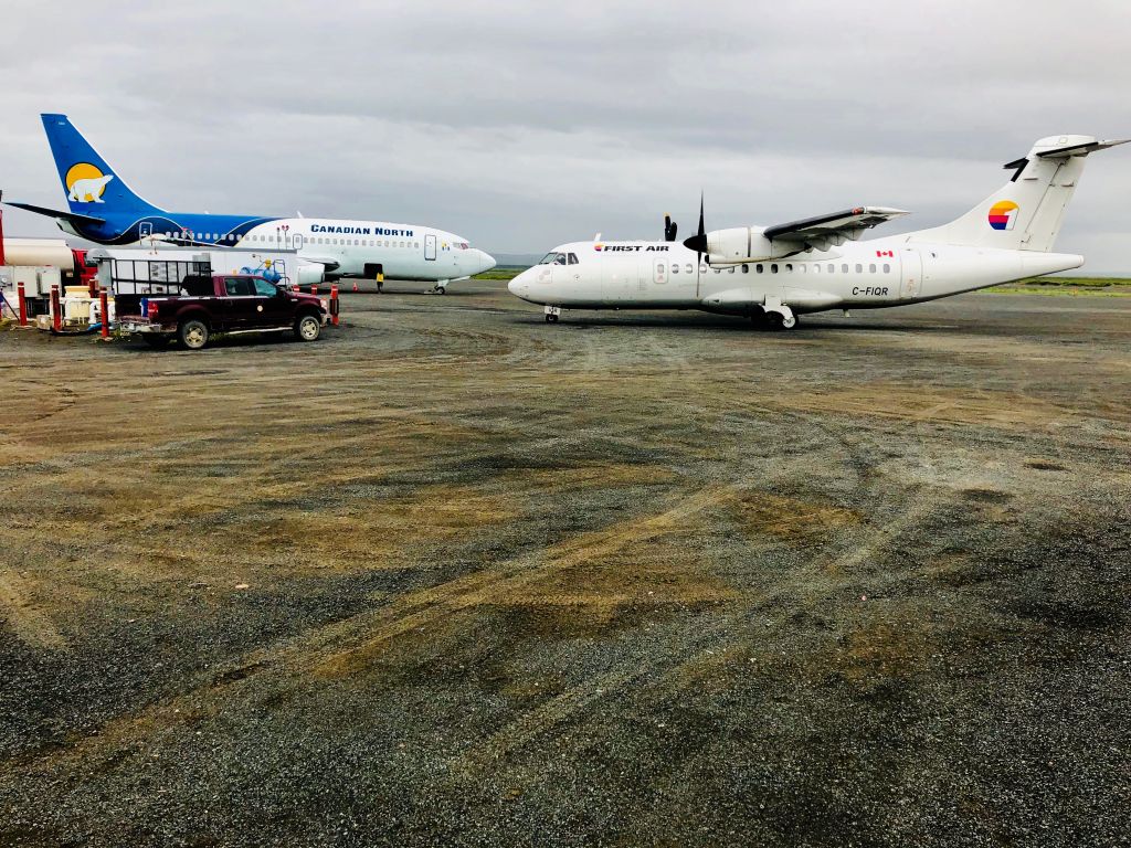 Aerospatiale ATR-42-300 (C-FIQR) - Evening freighter starting up with Canadian North 737-200C in the background