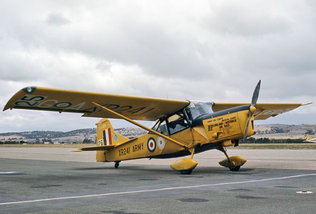 G-AXRR — - AUSTER B-5 AUSTER AOP9 - REG G-AXRR (CN B5/10/178) - PARADIELD AIRPORT ADELAIDE SA. AUSTRALIA - YPPF (12/8/1970)ANOTHER SOT FROM A DIFFERENT ANGLE OF G-AXRR TAKING PART IN THE 1970 ENGLAND TO AUSTRALIA AIR RACE. NO.25 35MM SLIDE CONVERSION.