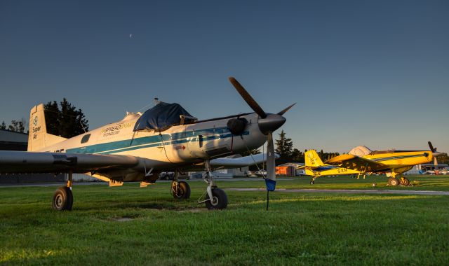 PACIFIC AEROSPACE Cresco (ZK-JOF) - Tied down for the night with an Airtractor for company.