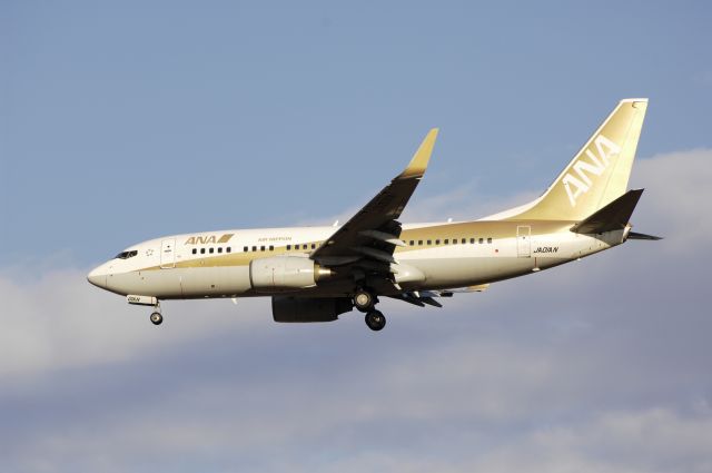 Boeing 737-700 (JA01AN) - Final Approach to NRT Airport R/W34L on 2012/01/02 Gold Jet ANA c/s