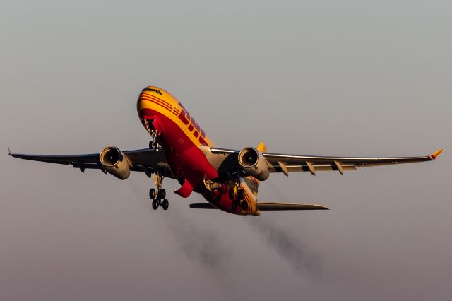 Airbus A330-300 (D-ALEJ) - A heavy A330F roaring out of CVG. Taken right after the pilots selected gear up, as can be seen by the brake dust!