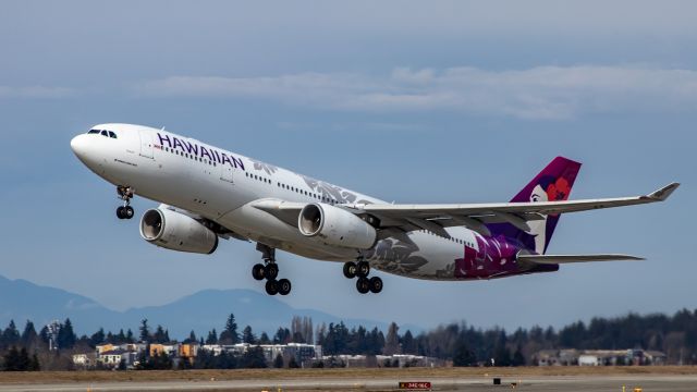 Airbus A330-200 (N380HA) - New livery Hawaiian A330 rotates off of 16L at Seattle