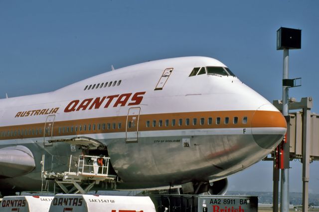 Boeing 747-200 (VH-EBF) - QANTAS - BOEING 747- 238B - REG VH-EBF (CN 20535) - ADELAIDE INTERNATIONAL AIRPORT SA. AUSTRALIA - YPAD 13/10/1983