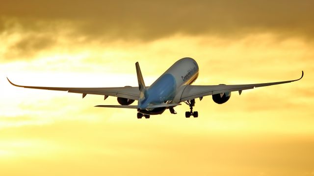 Airbus A350-900 (F-HREU) - Take-off at sunset.