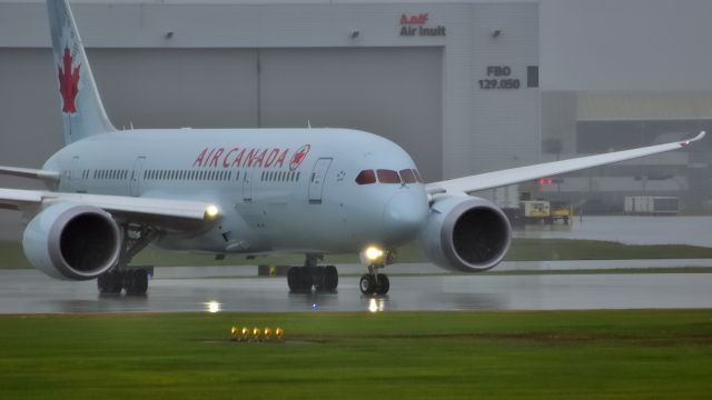 Boeing 787-8 (C-GHPT) - Holding for Rwy 24R in heavy rain.