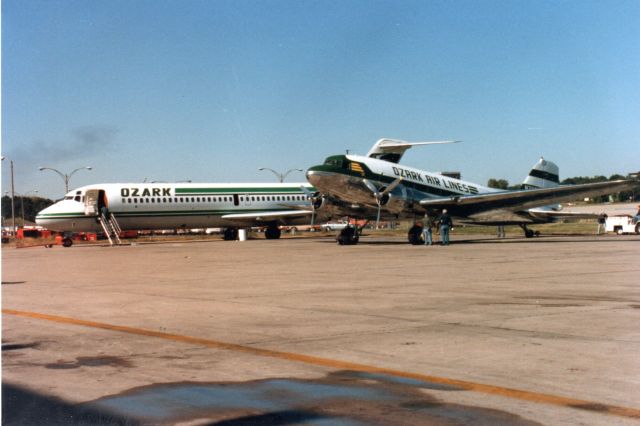 Douglas DC-3 (N763A) - Circa Oct 1985 at Ozark Airlines Maintenance Hangar 