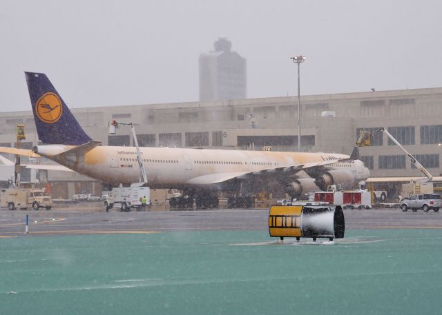 Airbus A340-300 (D-AIHE) - Snow OPS for LH @ KBOS Logan on FlightAware.Com !