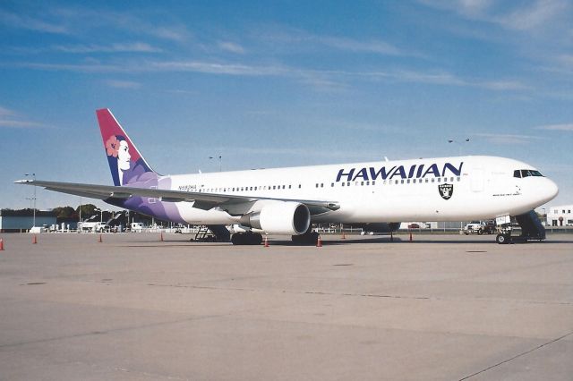 BOEING 767-300 (N592HA) - Back in the late 90's sometime. Scanned from a print.