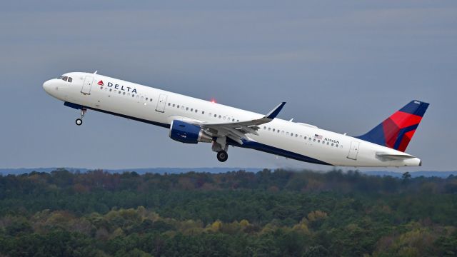 Airbus A321 (N396DN) - Delta Airlines Airbus A321 (N396DN) departs KRDU Rwy 23R on 10/26/2019 at 5:21 pm.