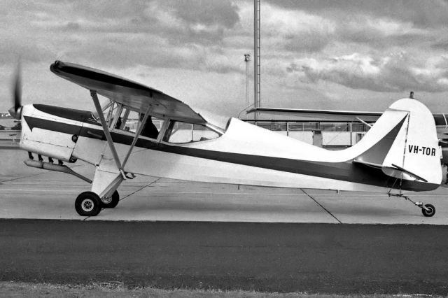 Bell 430 (VH-TOR) - AUSTER J-5G CIRRUS AUTOCAR - REG VH-TOR (CN 2928) - ESSENDON MELBOURNE VIC. AUSTRALIA - YMEN (9/10/1973) 35MM B/W NEGATIVE SCAN.