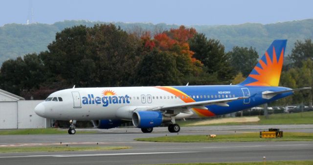 Airbus A320 (N240NV) - Taxiing for departure is this 2000 allegiant Airbus A320-214 in the Autumn of 2020.