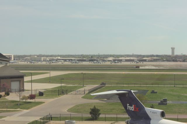 Boeing C-135FR Stratotanker — - View of the KC-135 flight line at McConnell AFB KS from the tower of the Kansas Air Museum in Wichita.