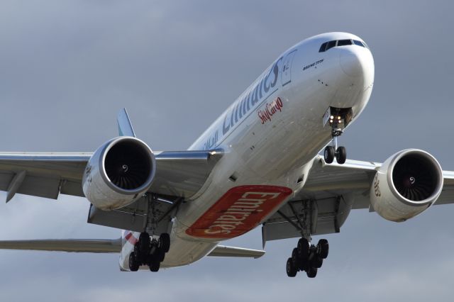 Boeing 777-200 — - On short finals to LHR is this Emirates B777-200F.