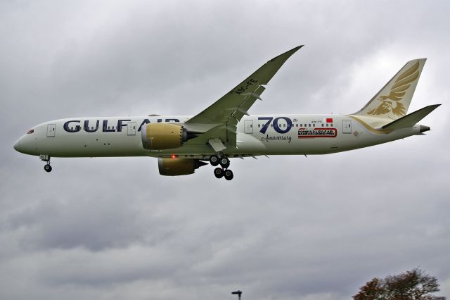 Boeing 787-8 (A9C-FE) - Boeing 787-9 Dreamliner, Gulf Air, ASC-FE, 14.Oct.2022, EGLL London Heathrow, Myrtle Ave