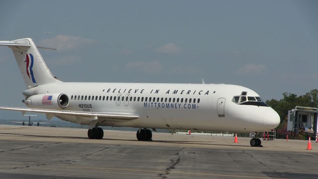 Douglas DC-9-10 (N215US) - Vice Presidential candidate Paul Ryan's plane parked at Charlottesville Airport. Flew my first solo cross country flight to CHO and his plane happened to be parked there.