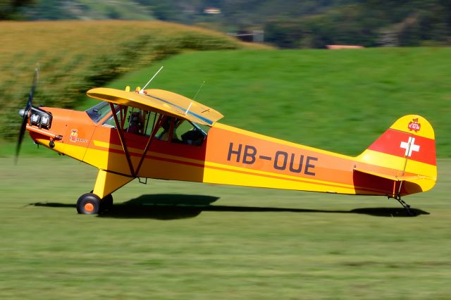 HB-OUE — - 1944 built former 44-80019 (USAF) with 1/80sec exposure at Piper Cub FlyIn 2014.