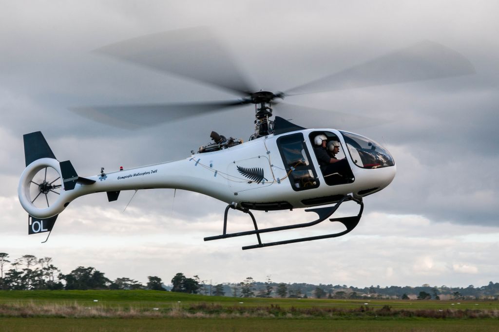 — — - Tests being performed to assess new blade capability on prototype two - note all the sensors.  The first prototype performed an auto rotation into Auckland harbor last year when it suffered engine failure.