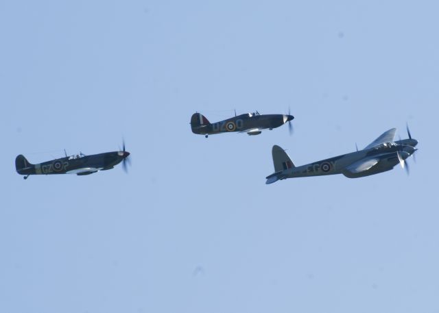 De Havilland Mosquito (N114KA) - Mosquito, Hurricane N943HH, and Spitfire N730MJ overhead. An amazing Warbirds over the Beach 2021 airshow at Jerry Yagen’s Military Aviation Museum at Pungo, VA near Virginia Beach, 2-3 October 2021. If you’ve never attended one of his airshows, you ought to check it out. Multiple formations of US Army Air Corps, US Navy, RAF, and German aircraft. With Covid, this show was a combined WWI, WWII, etc. airshow. 