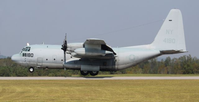 Lockheed C-130 Hercules (16-4180) - A U.S. Marines Lockheed KC-130T Hercules arriving Runway 24 at Northeast Alabama Regional Airport, Gadsden, AL - October 2, 2019. 164180 is operated by Marine Aerial Refueler Transport Squadron 452 (VMGR-452) "Yankees," based at Stewart Air National Guard Base in Newburgh, NY.