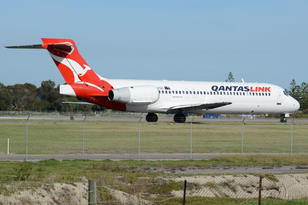 Boeing 717-200 (VH-YQS) - On taxiway heading for take-off on runway 05. Wednesday, 21st May 2014.