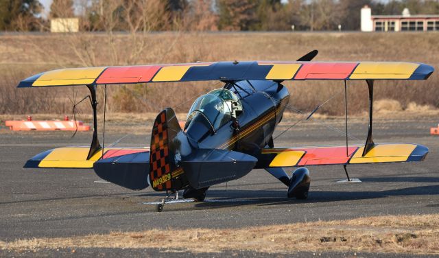 N49329 — - A 1985 Christian Pitts S-1T experimental exhibition bi-wing after refueling at Monmouth Airport early March, 2021