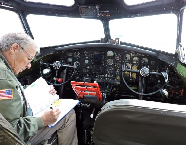 Boeing B-17 Flying Fortress (N5017N) - The Cockpit with Captain of this 1945 WWII Bomber, Flying Fortress, "Aluminum Overcast," fall 2019.