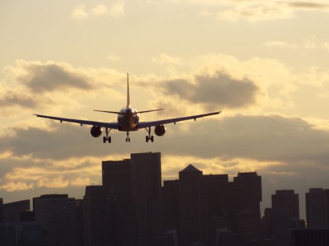 Airbus A320 — - Nice landing at runway 27 during sunset at Logan Airport.