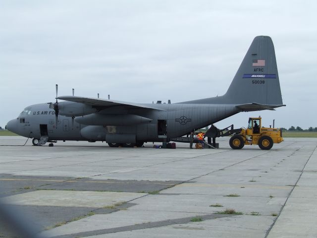 Lockheed C-130 Hercules (N50038) - U.S. Air Force herc coming in to pick up a tail boom from CFB Uplands.