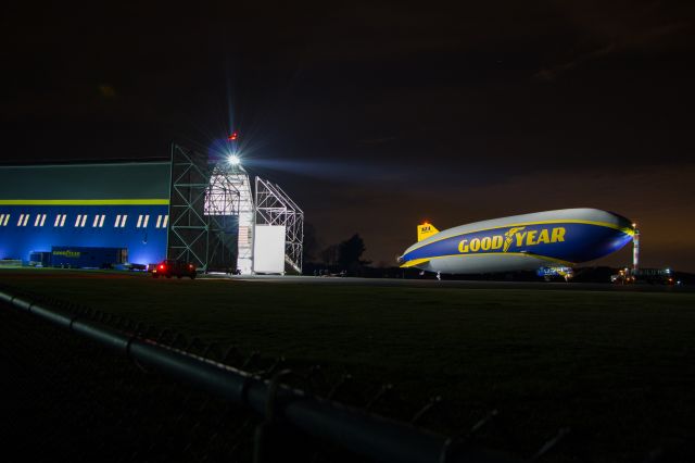 Unknown/Generic Airship (N2A) - Goodyear Zeppelin N2A "Wingfoot Two" sits waiting for the ground support truck to hook up the towbar before entering the Wingfoot Lake Hangar after a night of crew training flights.