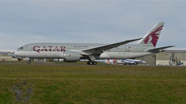 Boeing 787-8 (A7-BCD) - QTR9787 during its takeoff roll on runway 34L to begin its delivery flight to Paris (LFPB / LBG) on 6/15/13. (LN:99 cn 38322).