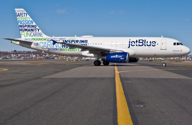 Airbus A320 (N598JB) - Bluemanity @ KBOS Logan on FlightAware.Com !