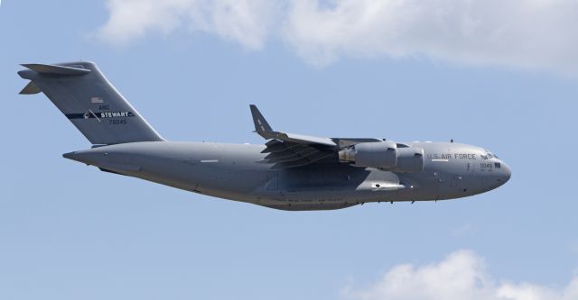 Boeing Globemaster III (N70045) - C-17 leaving KSCH Air National Guard base heading to Stewart Air Guard Base.