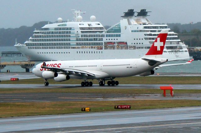 Airbus A340-300 (HB-JMC) - Swiss 55 taxiing out for a 4R departure back to Zurich