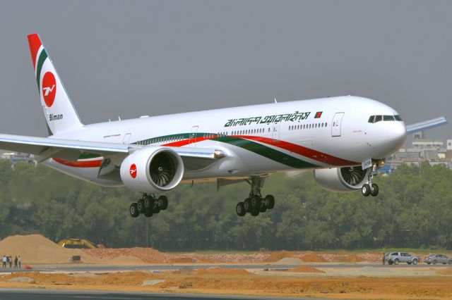 BOEING 777-300 (S2-AHM) - Delivery flight about to touch down on runway 14; 12:50pm Bangladesh time, 17th February, 2014