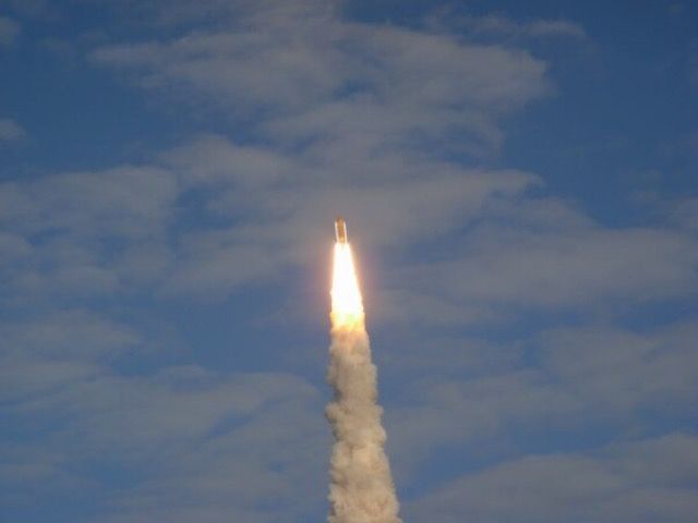 BOEING 737-300 (ELL104) - Space Shuttle Atlantis launch viewed from the VIP site in 2009.