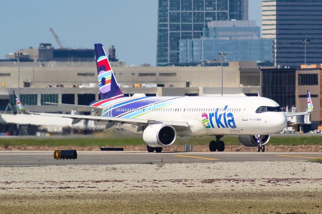 4X-AGN — - A very rare visitor to Boston this morning. Arkia A321-251NX stopped by for some fuel on its way to Arizona. 