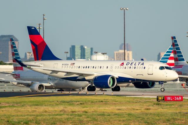 Bombardier CS100 (N115DU) - Taken August 12 2019 at Founders' Plaza at Dallas-Fort Worth International.