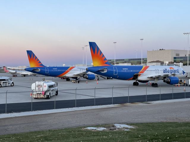 Airbus A320 — - This is a sight I haven't seen in years at SGF, two Allegiant jets at one time! This is cool!  Date - November 27, 2021