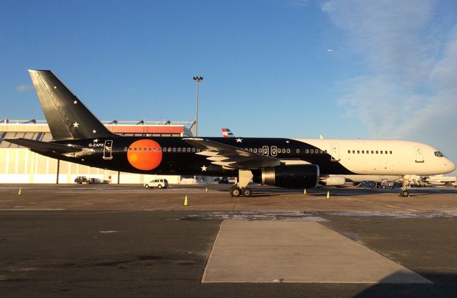 Boeing 757-200 (G-ZAPX) - Curious colors with all black RR engines !