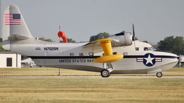 Grumman HU-16 Albatross (N7025N) - A 1955 Grumman HU-16C Albatross taking off after the Wednesday afternoon airshow at Airventure 2023. br /br /7/26/23