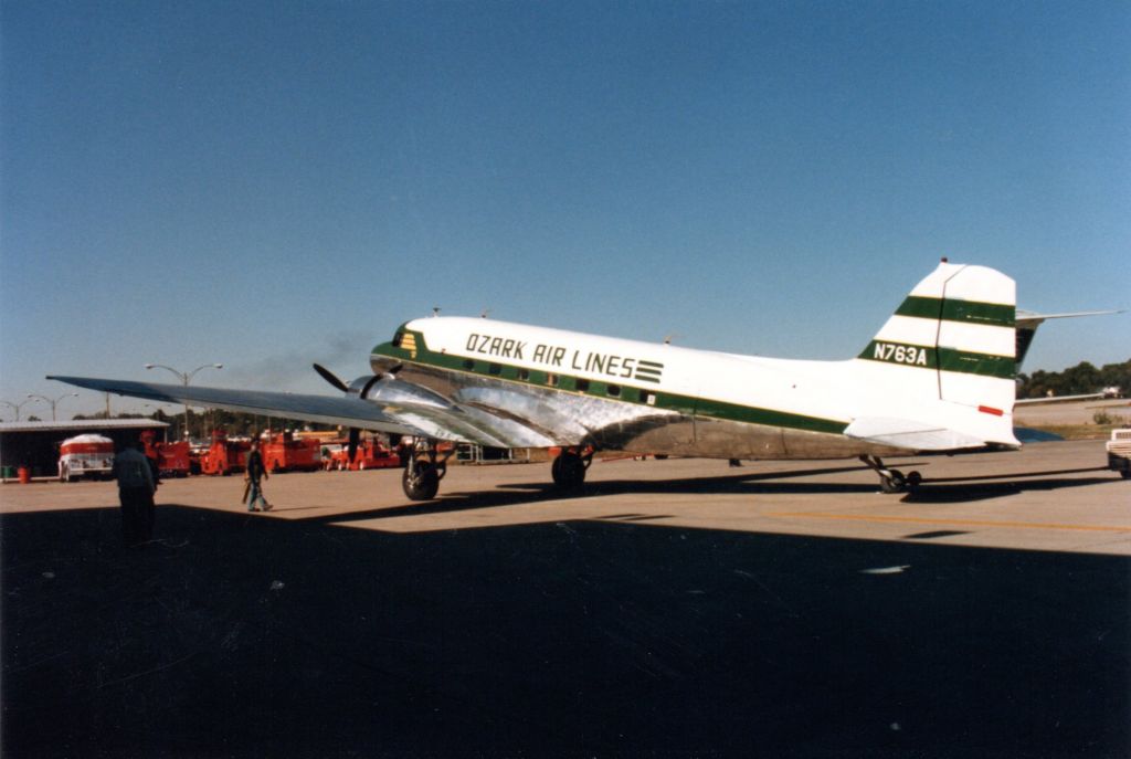 Douglas DC-3 (N763A) - Circa Oct 1985 at Ozark Airlines Maintenance Hangar 